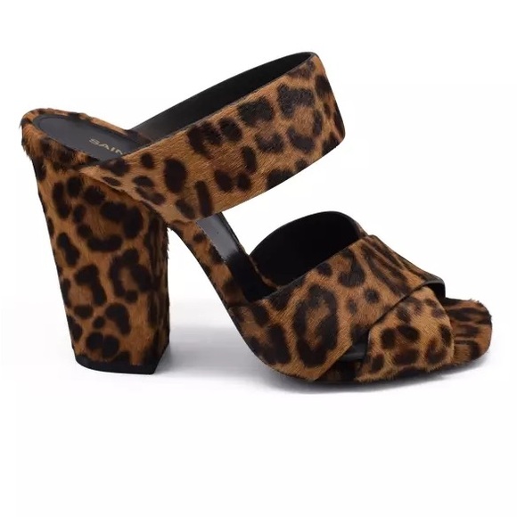 Saint Laurent Pony Hair Leopard Print Women's Heels - Picture 1 of 4